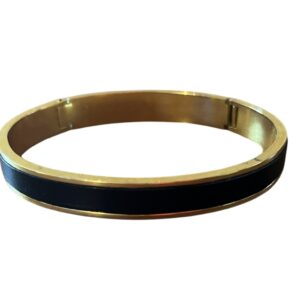 Black Leather Bracelet with Gold Trim