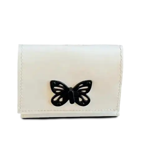 White Leather Wallet with Black Butterfly